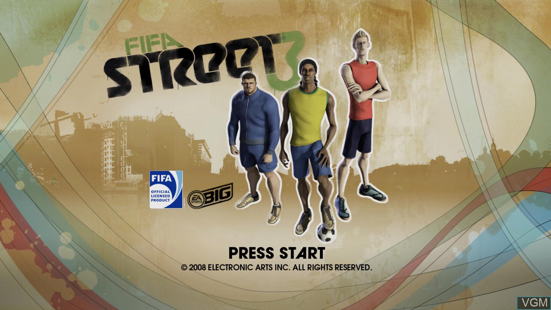 FIFA Street 3 title screen for Xbox 360